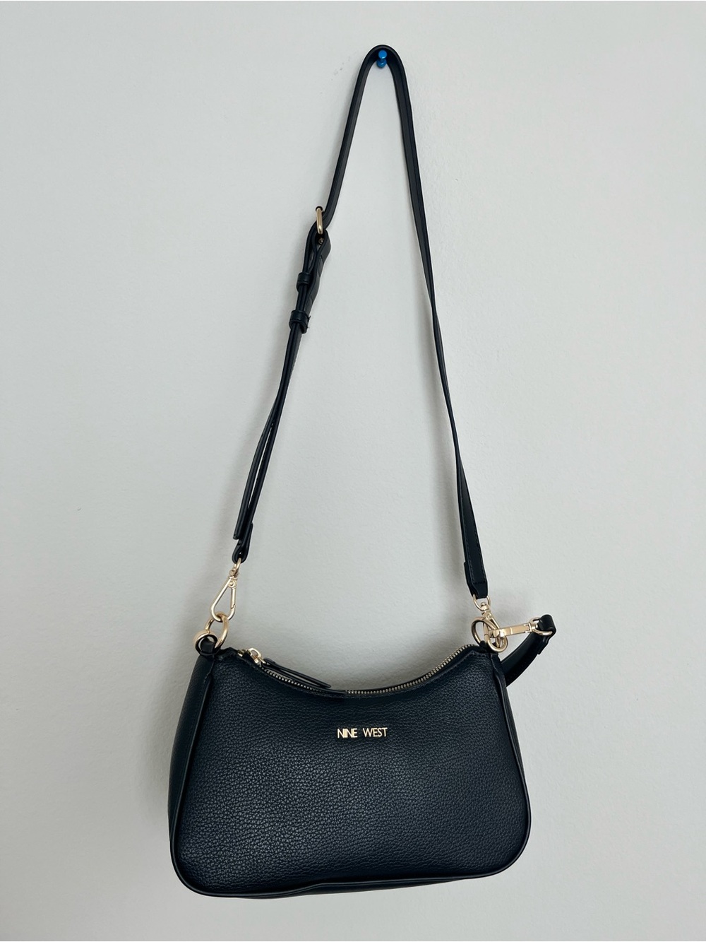 Nine West Black Pebbled Shoulder Bag with Gold Hardware - Picture 2 of 3